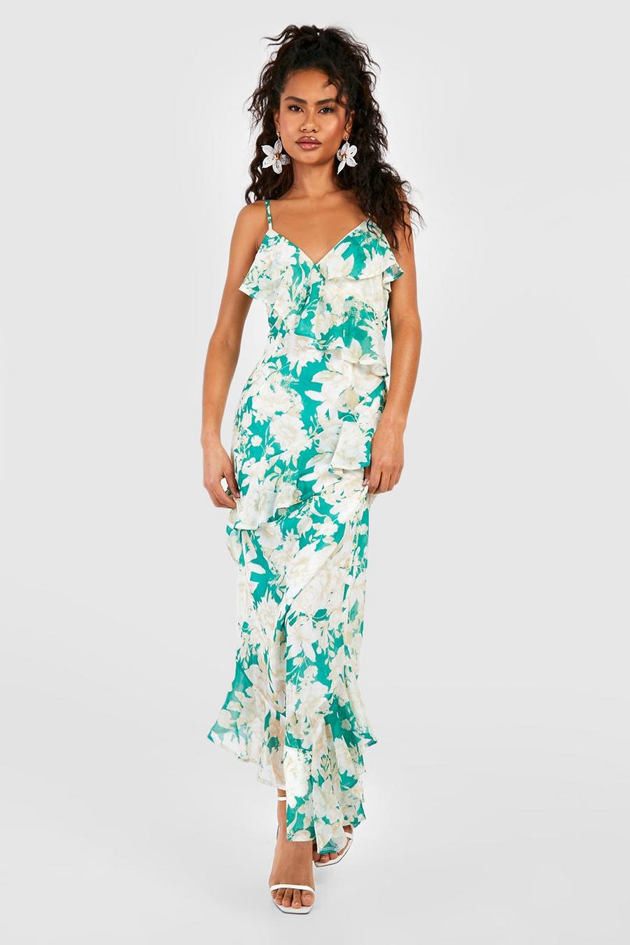 Green Floral Ruffle Maxi Dress image number 1