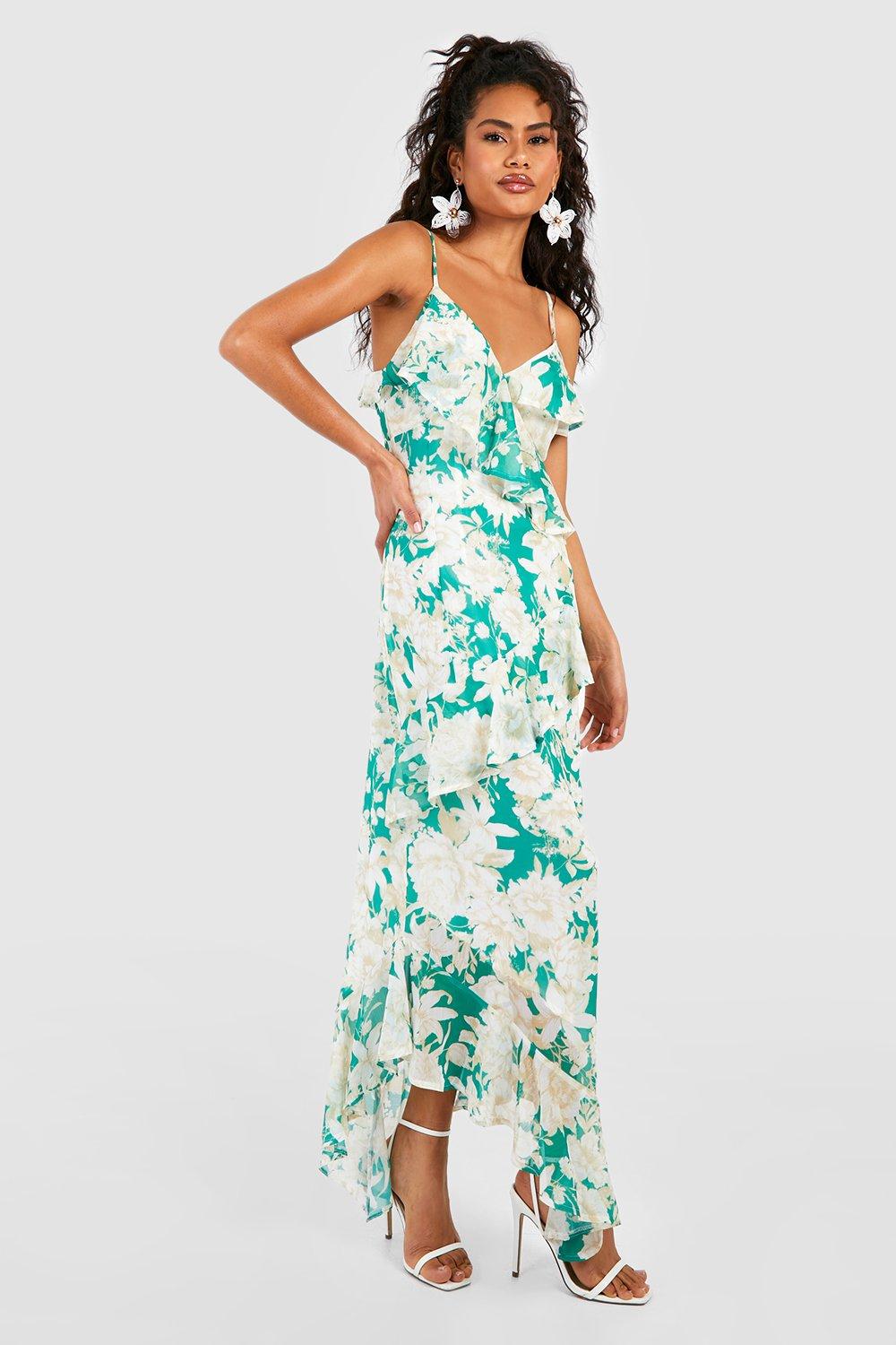 Boohoo ruffle hotsell maxi dress