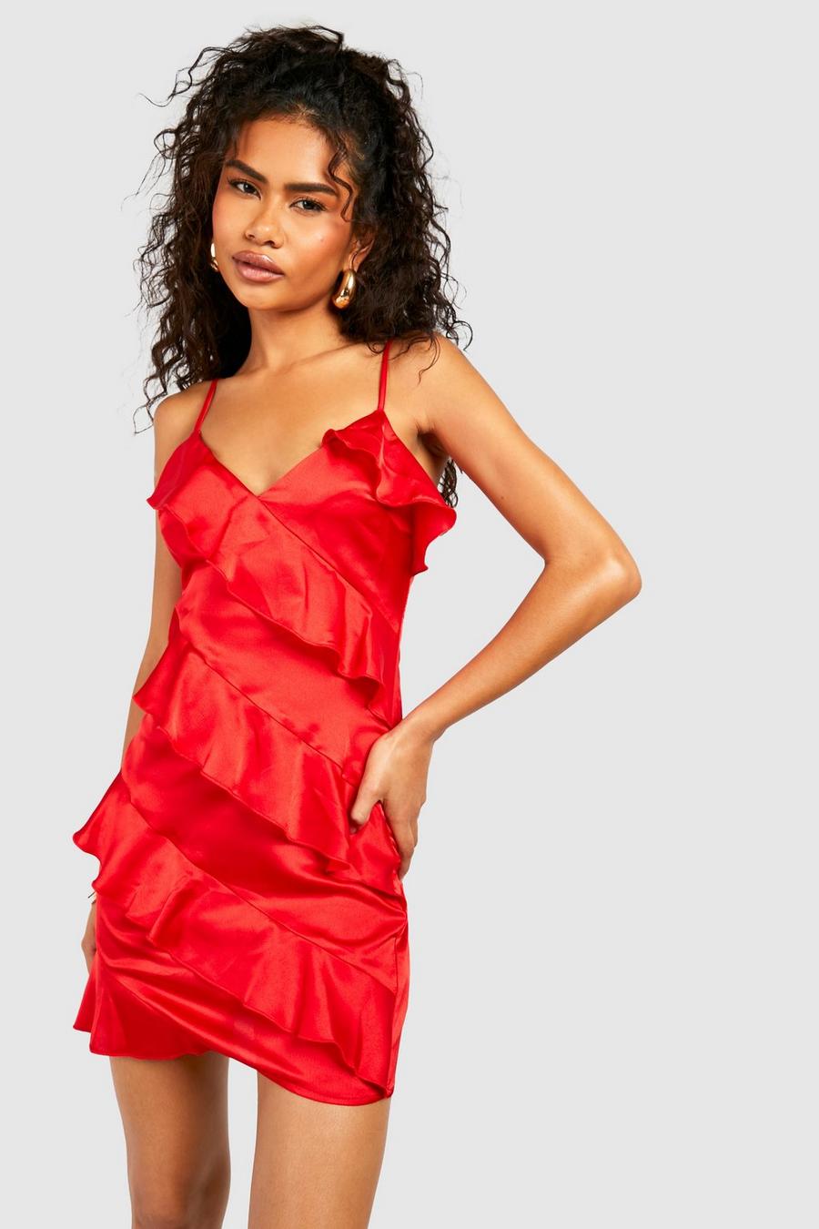 Red Ruffle Strappy Mini Dress image number 1