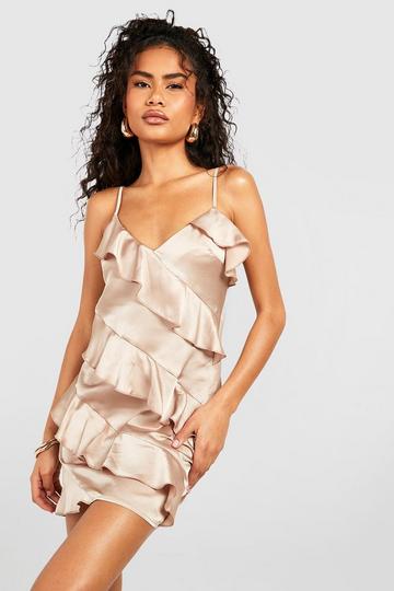 Stone Beige Ruffle Strappy Mini Dress