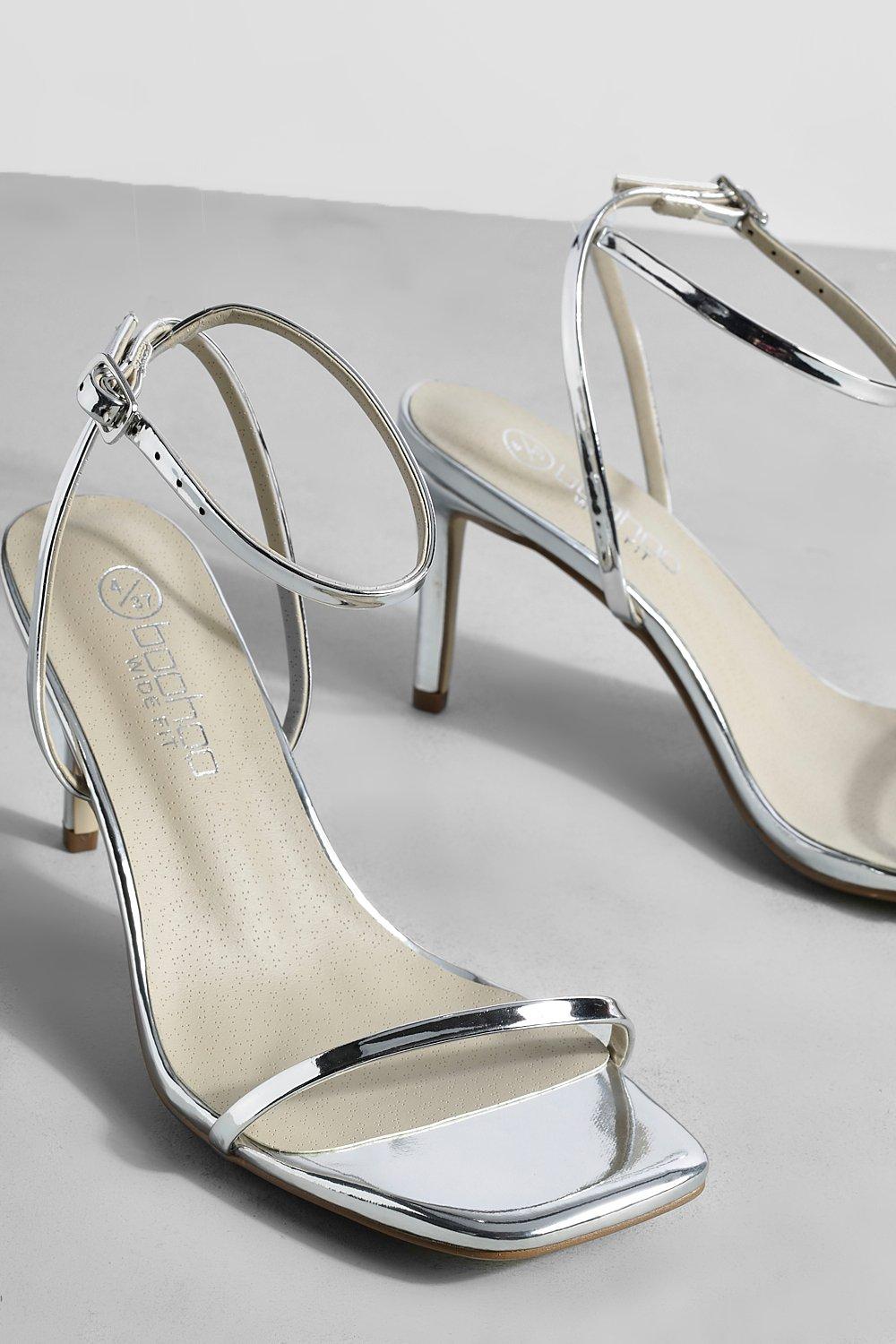 Silver barely there mid heels online
