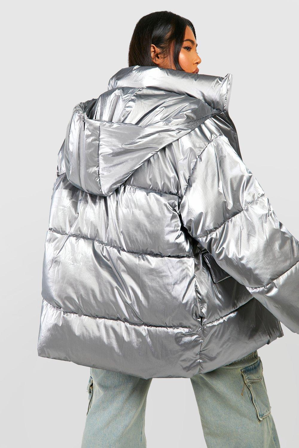 Metallic Puffer Coat with Hoodie - Plus – Dressbarn