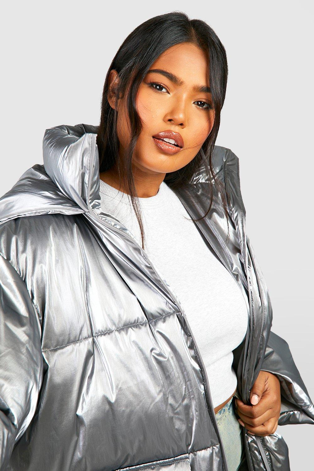 Silver womens puffer jacket on sale