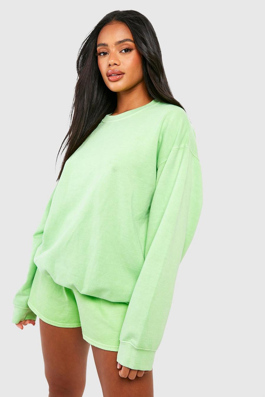 Neon-green Overdyed Sweatshirt Short Tracksuit 