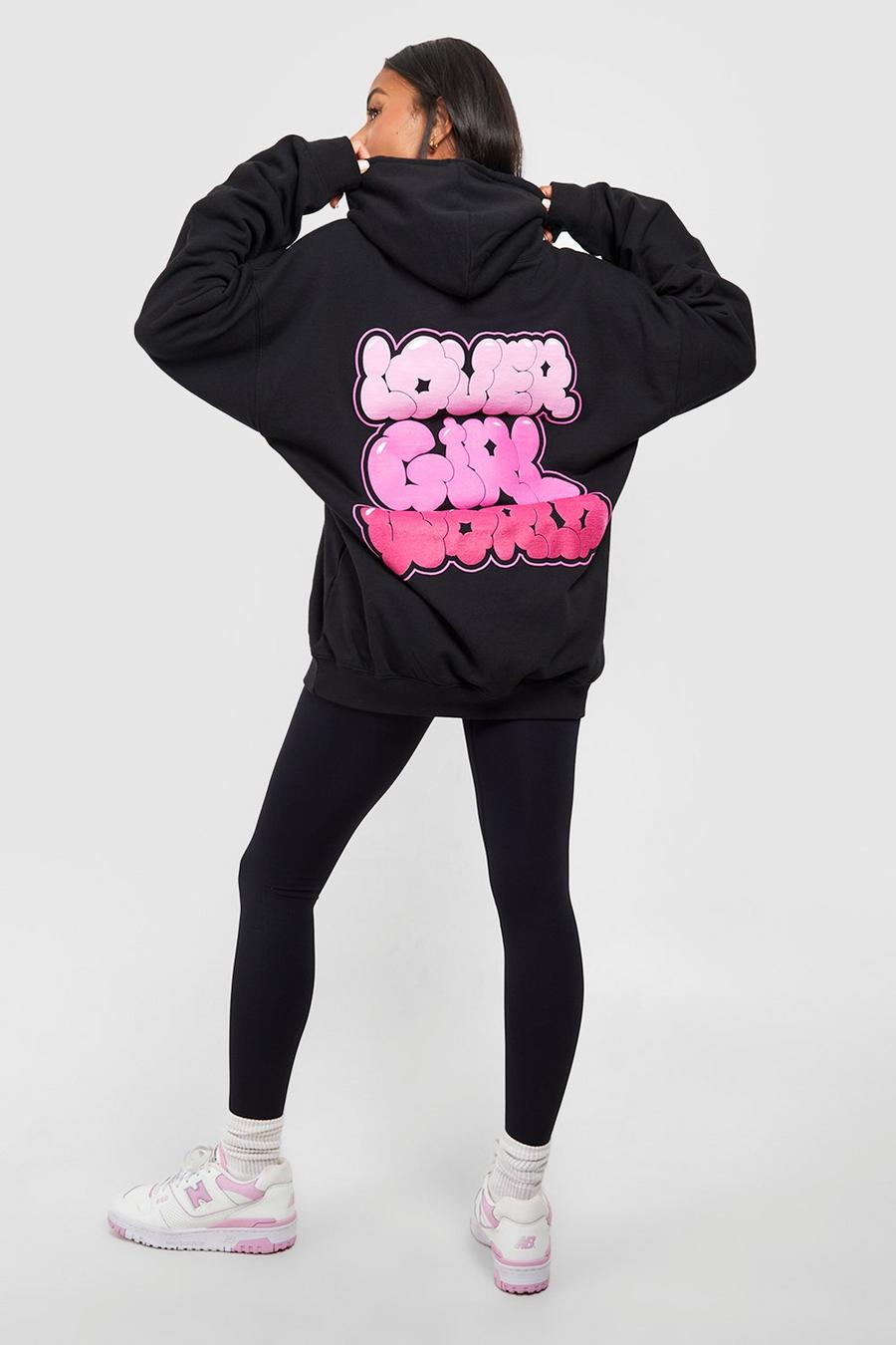 Black Lover Girl World Oversize hoodie med slogan image number 1
