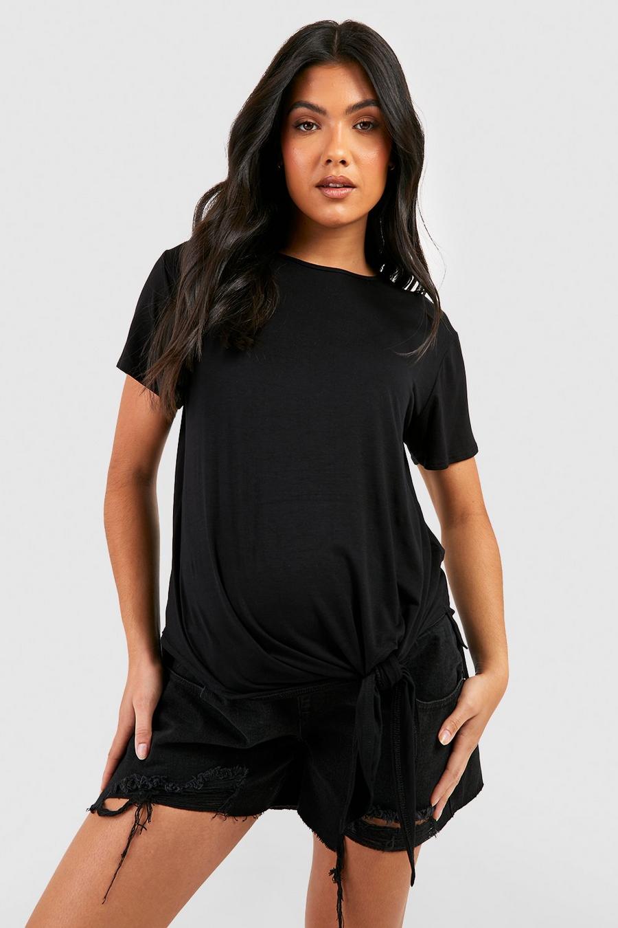 Black Maternity Knot Front Slouchy T-shirt image number 1