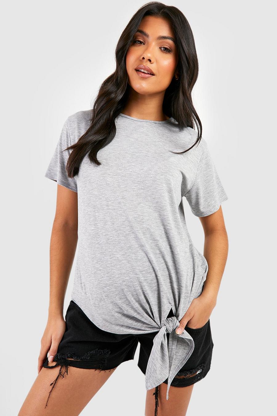 Grey marl Maternity Knot Front Slouchy T-shirt image number 1