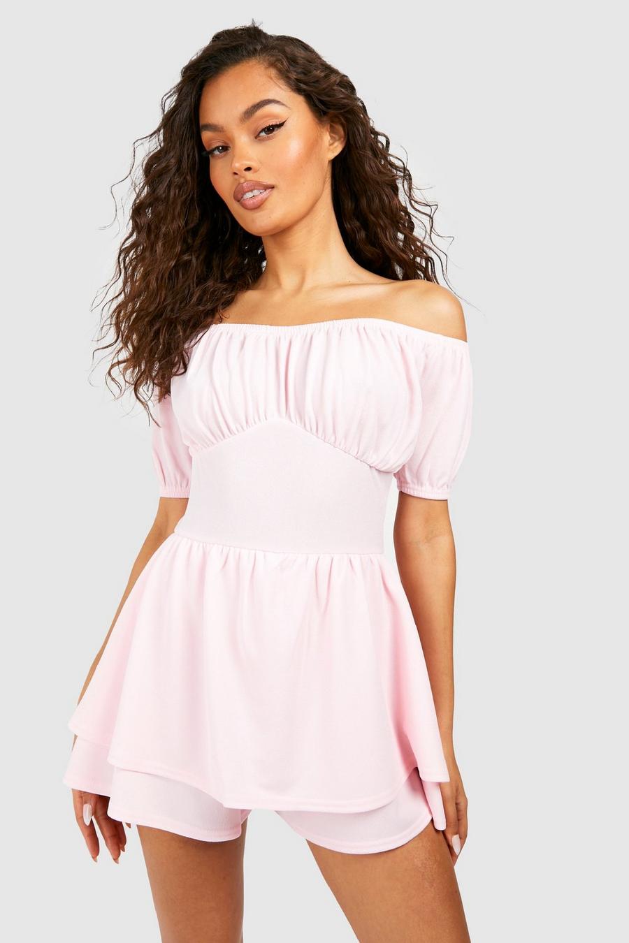 Pale pink Off The Shoulder Floaty Playsuit 