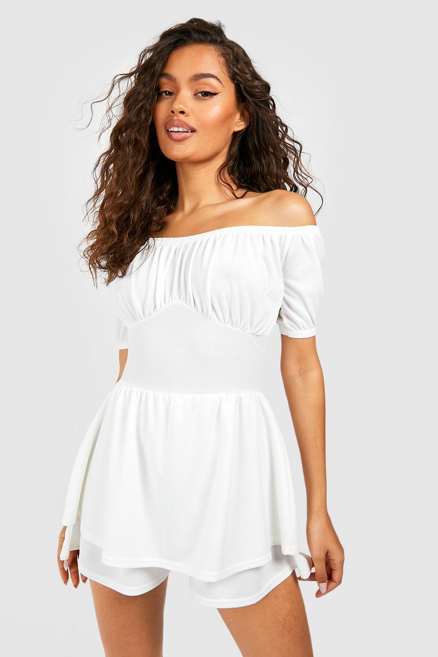 Schulterfreier Playsuit, White image number 1