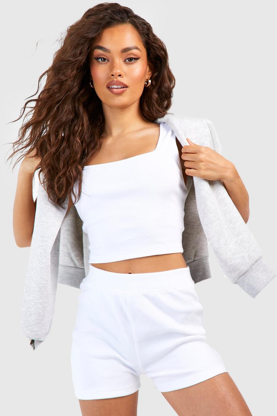 White Ribbad crop top och shorts image number 1