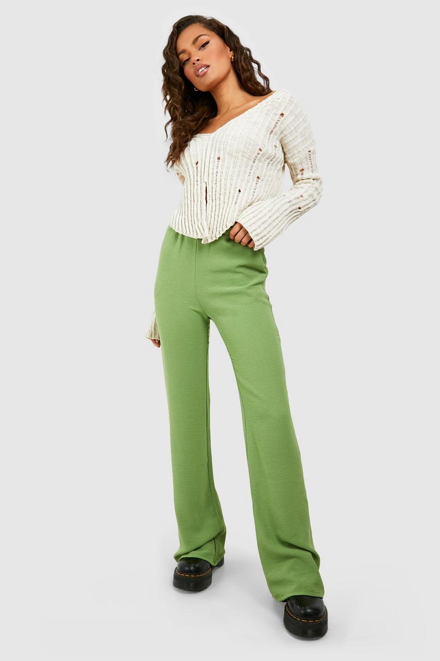 Khaki Hammered Relaxed Fit Wide Leg Pants image number 1