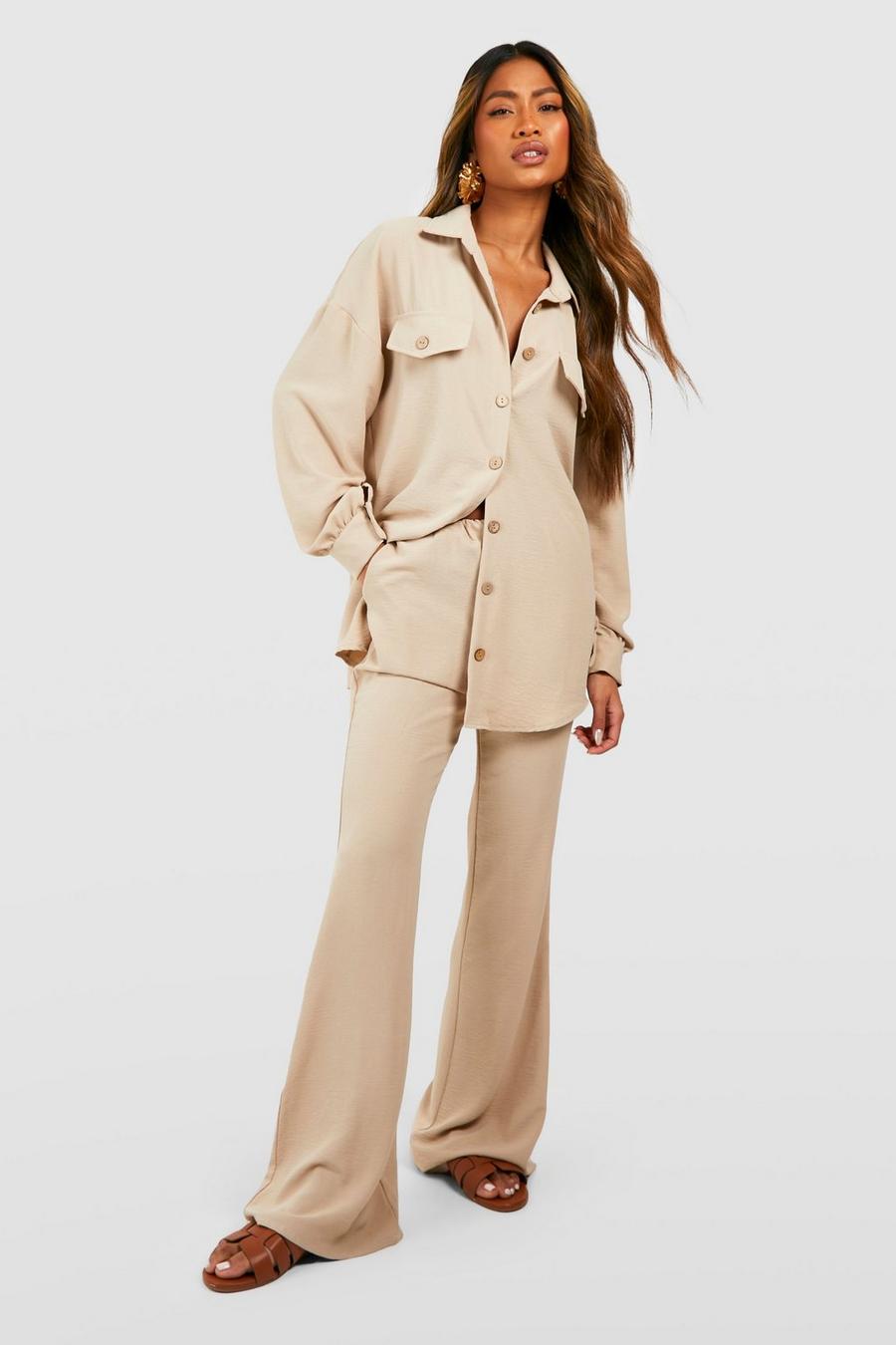 Nude color carne Hammered Relaxed Fit Wide Leg Trousers 