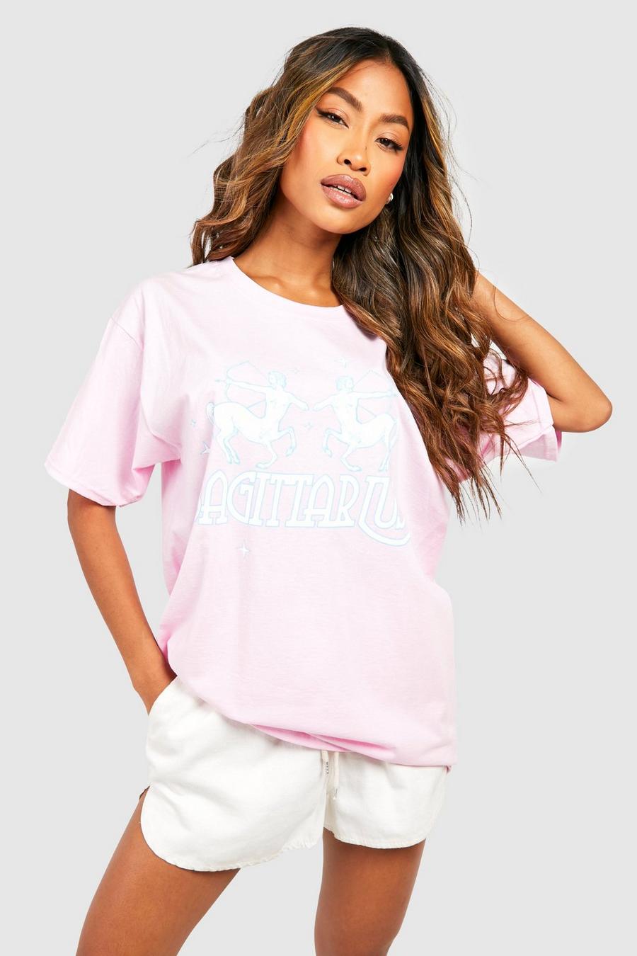 Baby pink rose Sagittarius Zodiac Printed Oversized T-shirt  