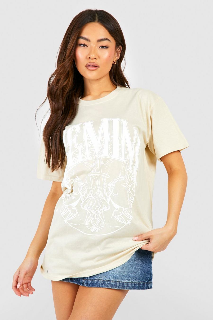 Sand Oversized Gemini Zodiac T-Shirt Met Print image number 1