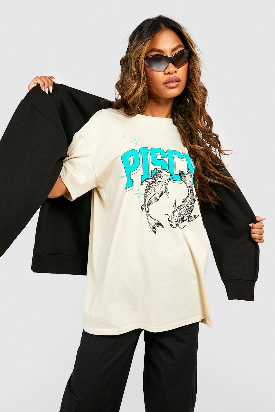 Sand Pisces Zodiac Printed Oversized T-Shirt image number 1