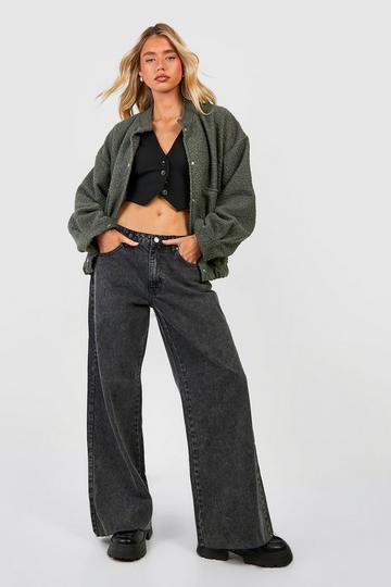 Black Acid Wash Wide Leg Jeans