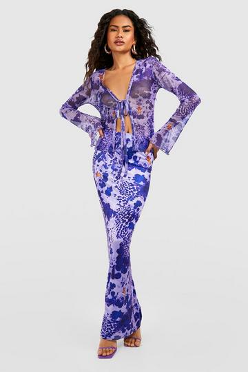 Kimono long fleuri violet