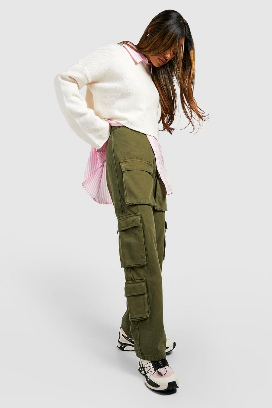 High Waist Stretch Cargo Pants Women Baggy, Multiple Pockets Relaxed Fit  Straight Wide Leg Pants