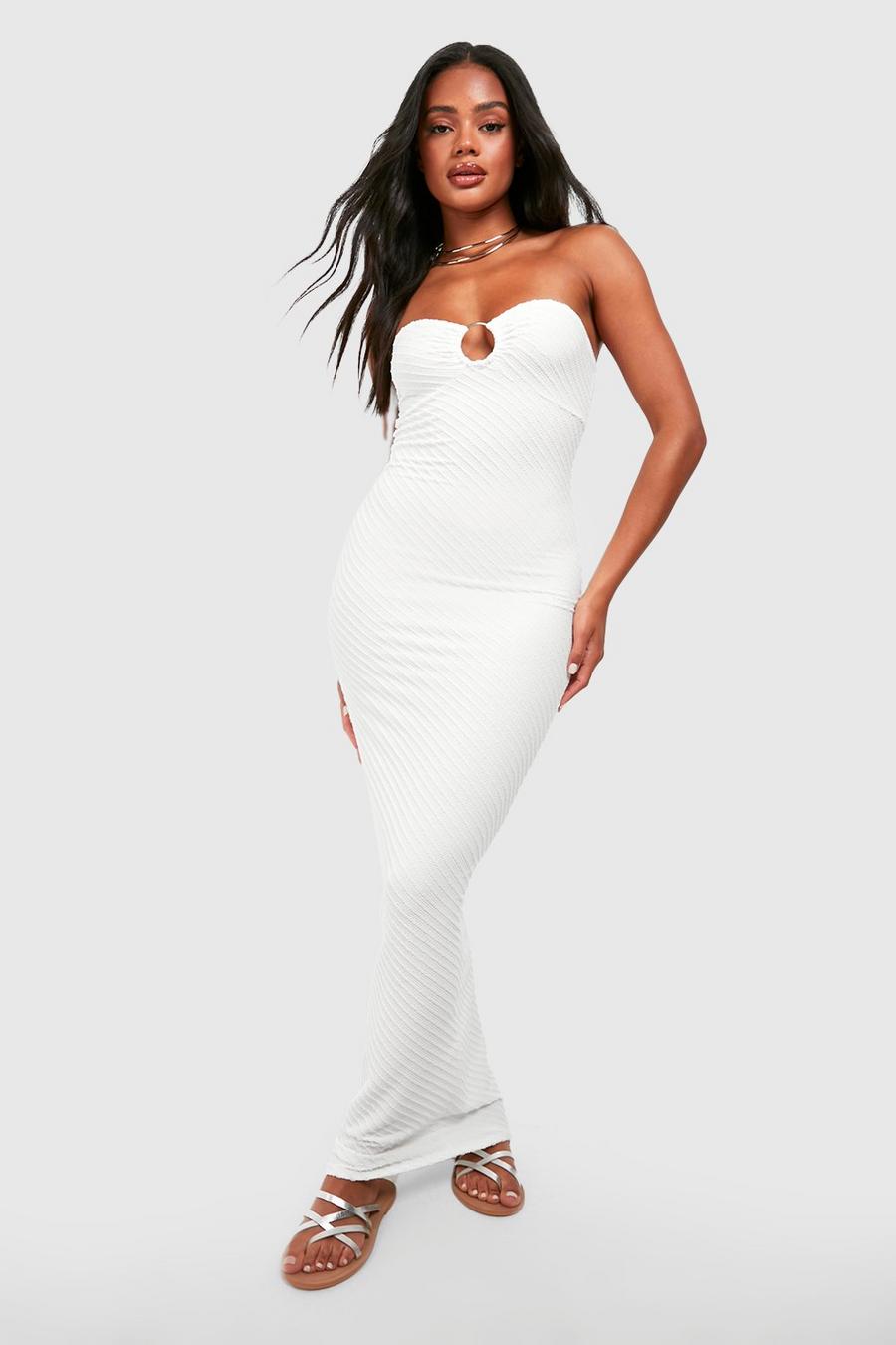 Ivory blanc O Ring Textured Maxi Dress