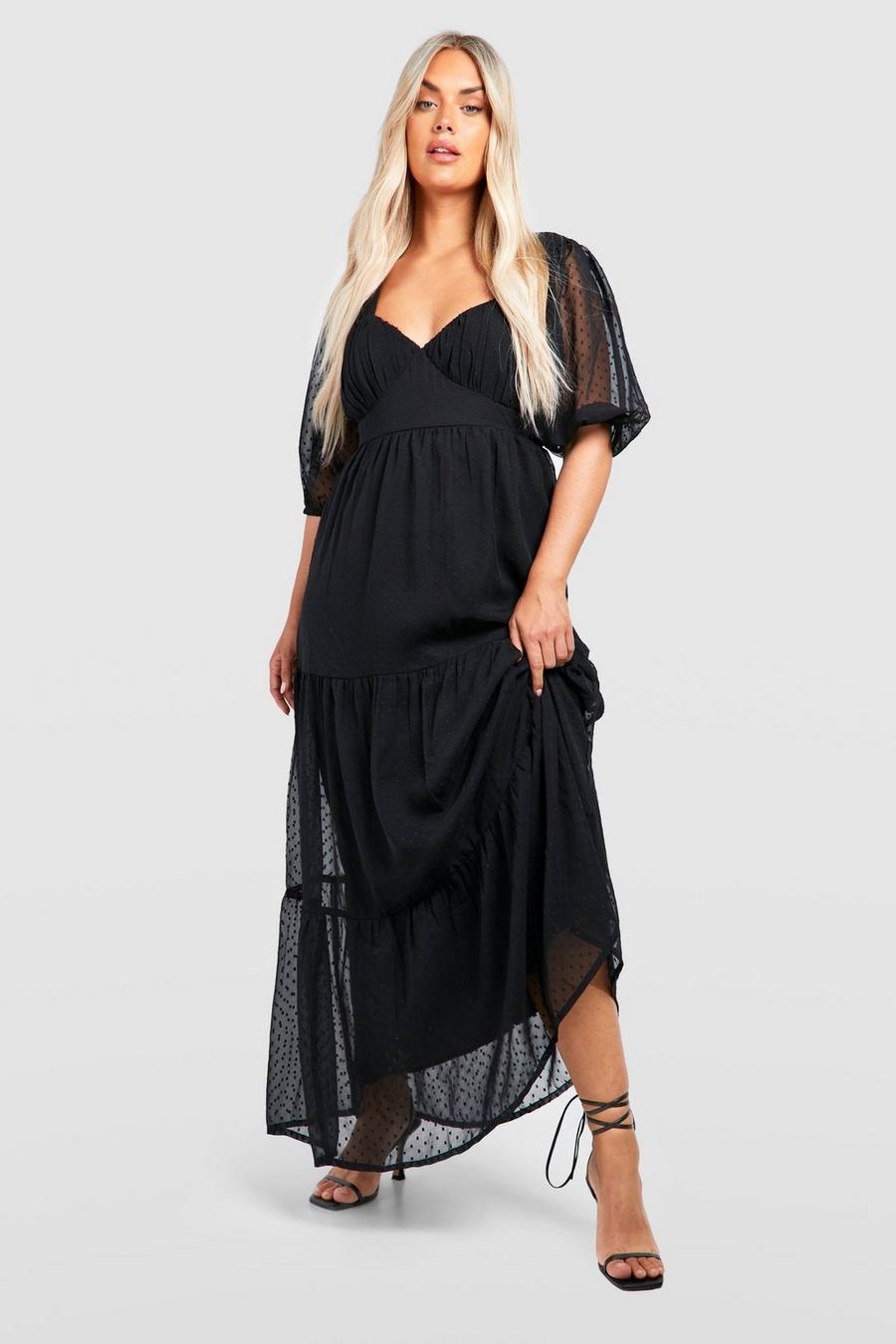 Black Plus Långklänning med prickig mesh