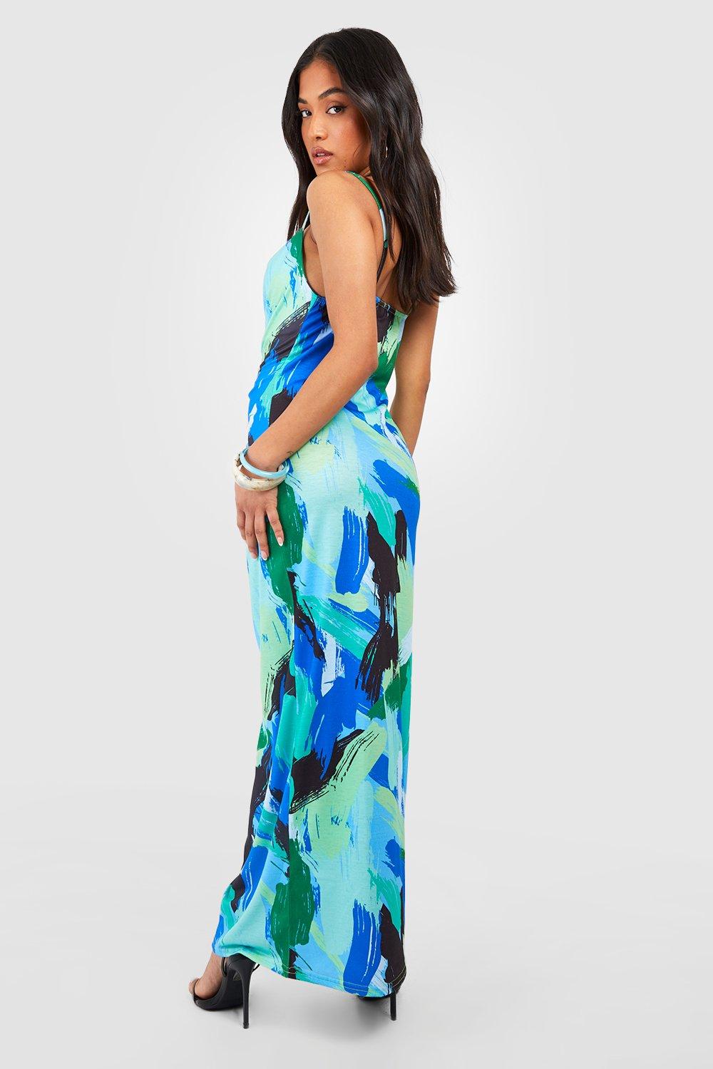 Petite Abstract Print Cowl Neck Maxi Dress