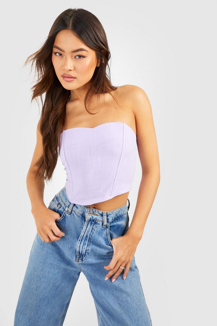 Top a corsetto in lino, Lilac image number 1