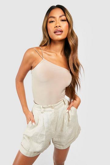 Strakke Asymmetrische Crop Top Met Spaghetti Bandjes stone