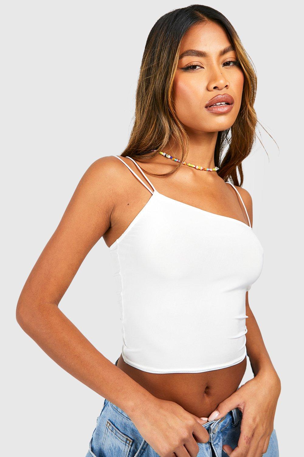 Blue Slinky Spaghetti Strap Halterneck Crop Top