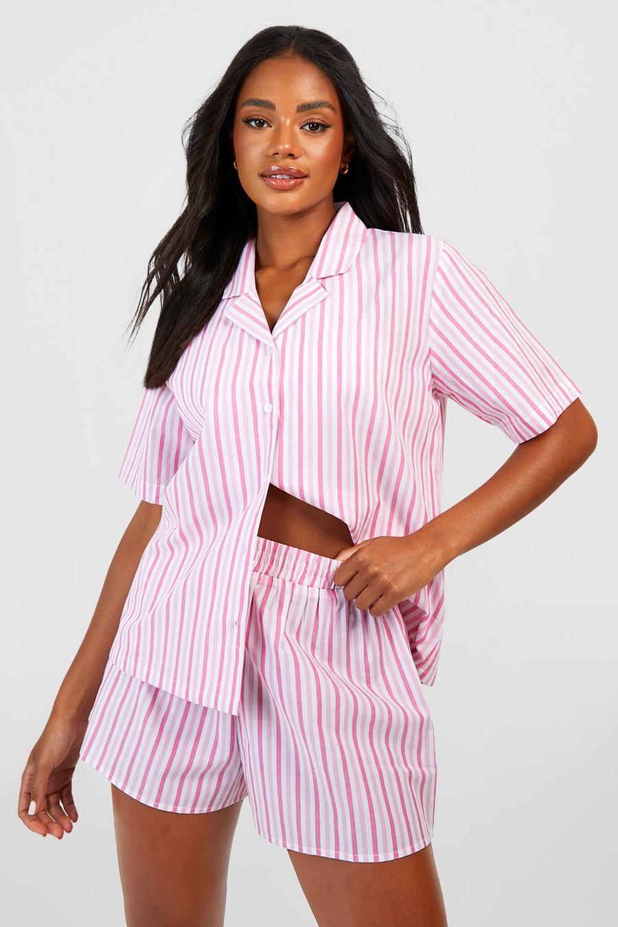 Pink Cotton Stripe Pyjama Short image number 1