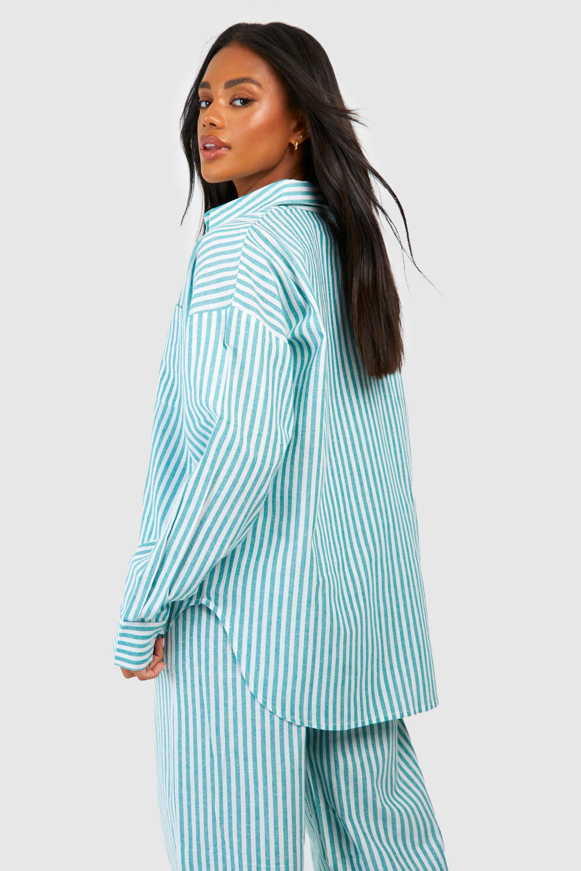 Cotton Stripe Oversized Pyjama Shirt & Short Set