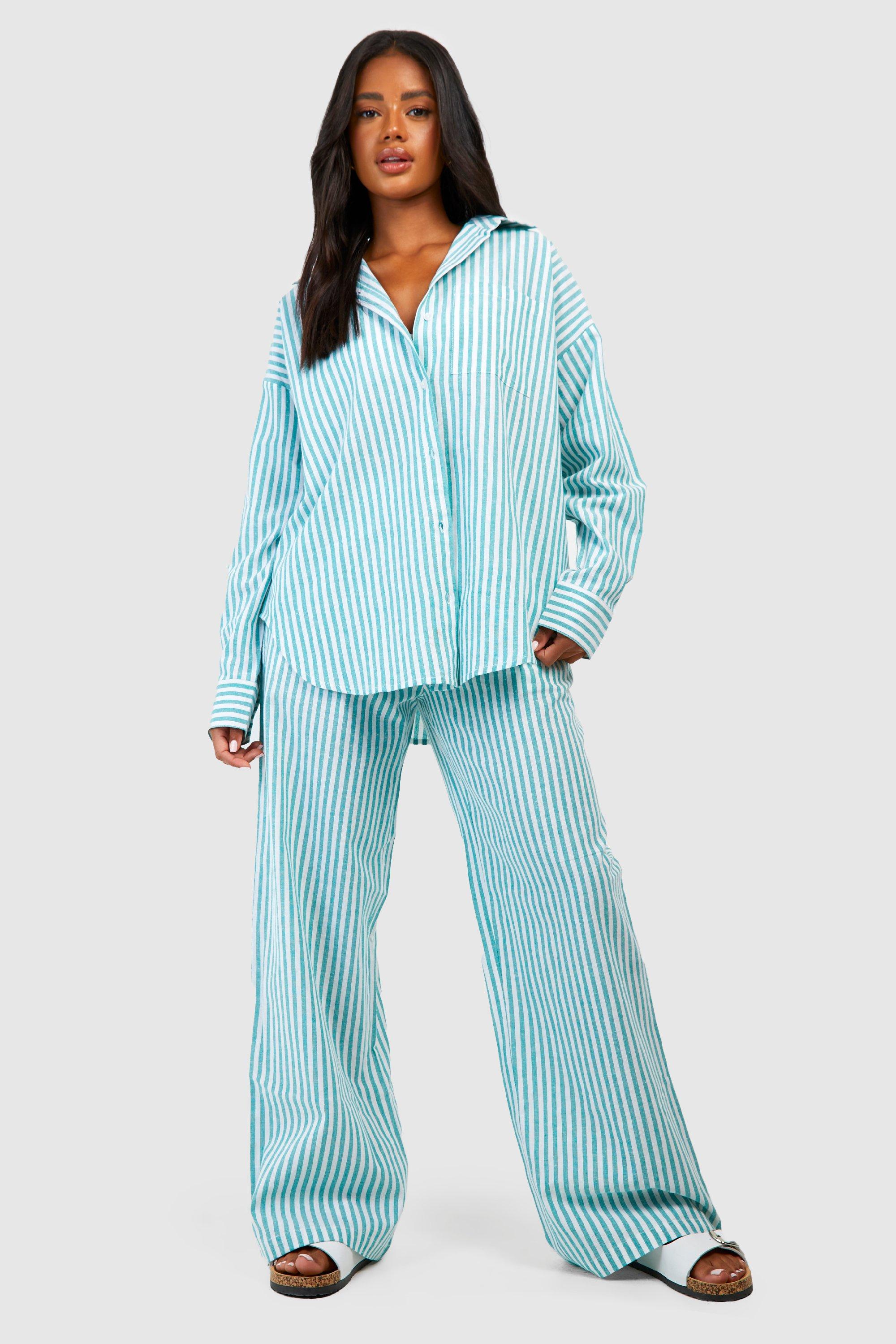 Women's Cotton Stripe Oversized Pyjama Night Shirt
