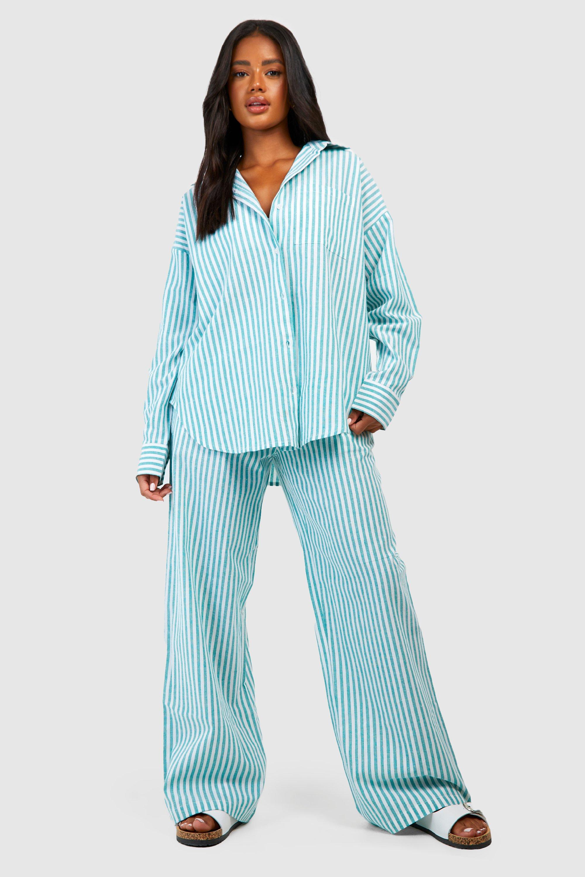 Cotton Stripe Oversized Pajama Shirt boohoo