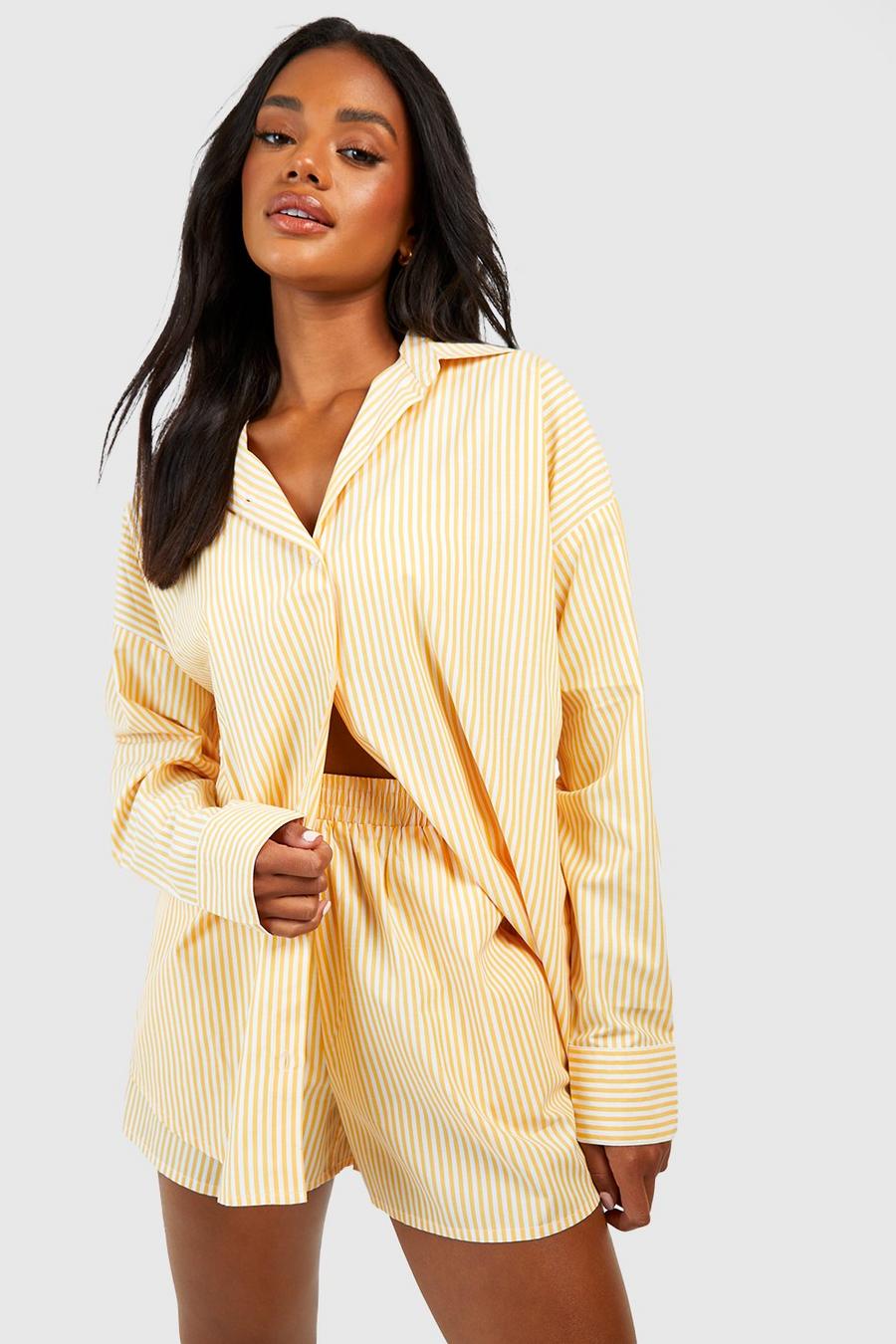 Yellow Cotton Pinstripe Pajama Short