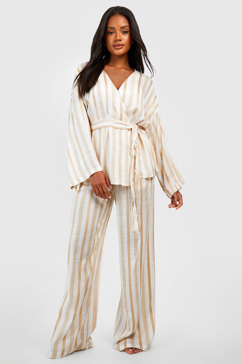 Linen Stripe Wrap Pajama Shirt