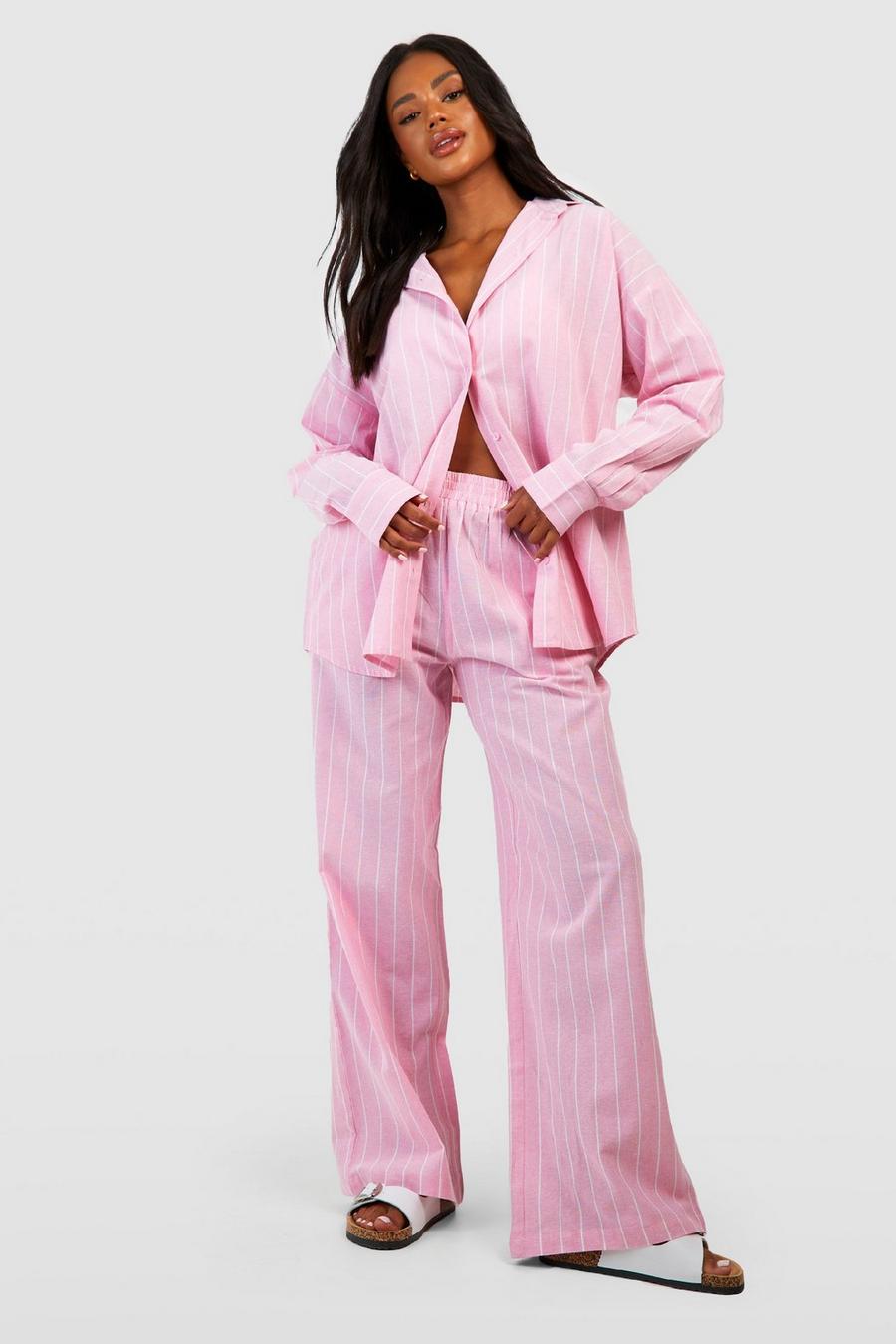Pink Katoenen Pyjama Broek Met Krijtstrepen image number 1