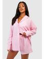 Pink Katoenen Pyjama Shorts Met Krijtstrepen