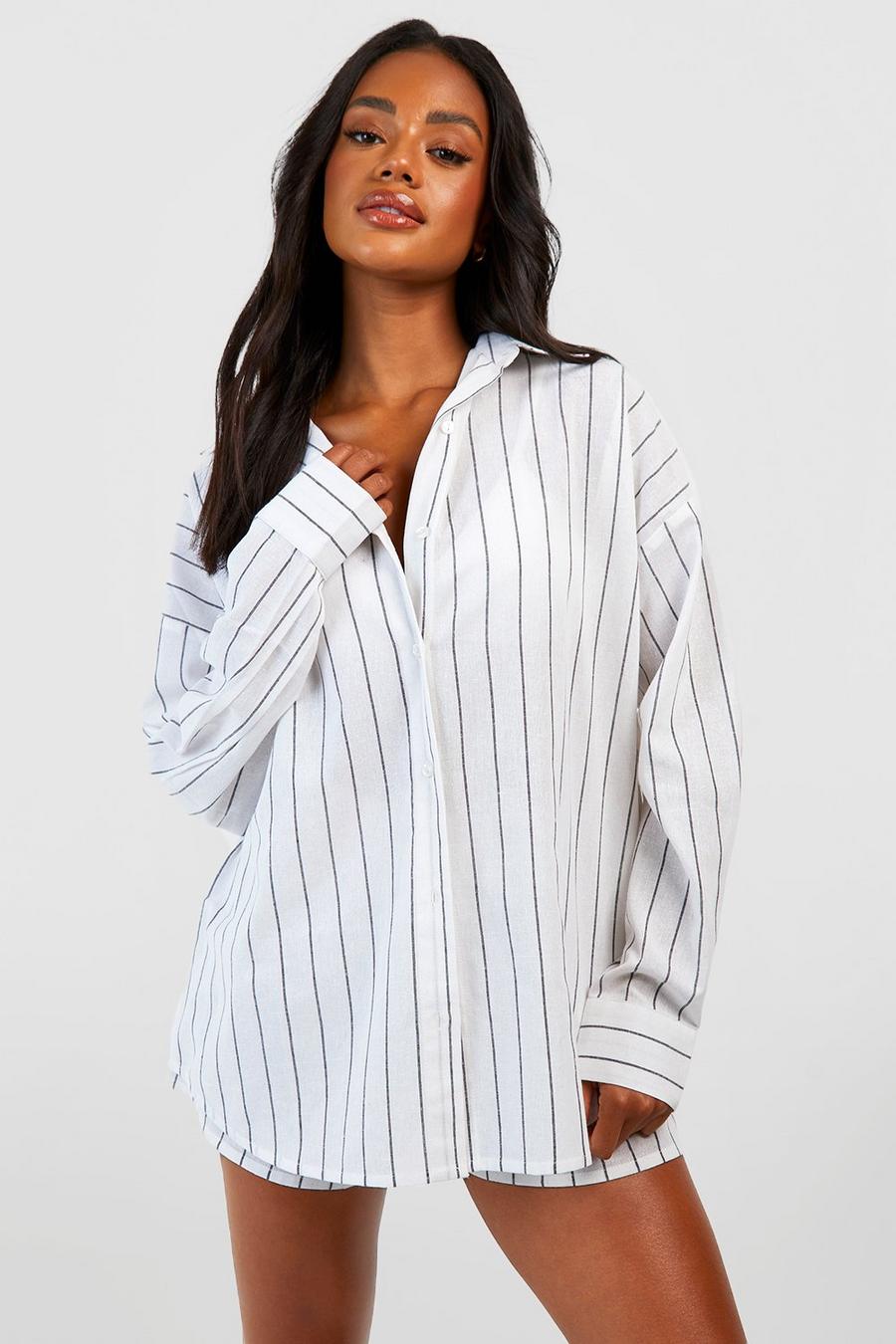Black_white Cotton Stripe Pajama Shirt image number 1