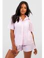 Camicia pigiama oversize a maniche corte in cotone a righe verticali, Pink