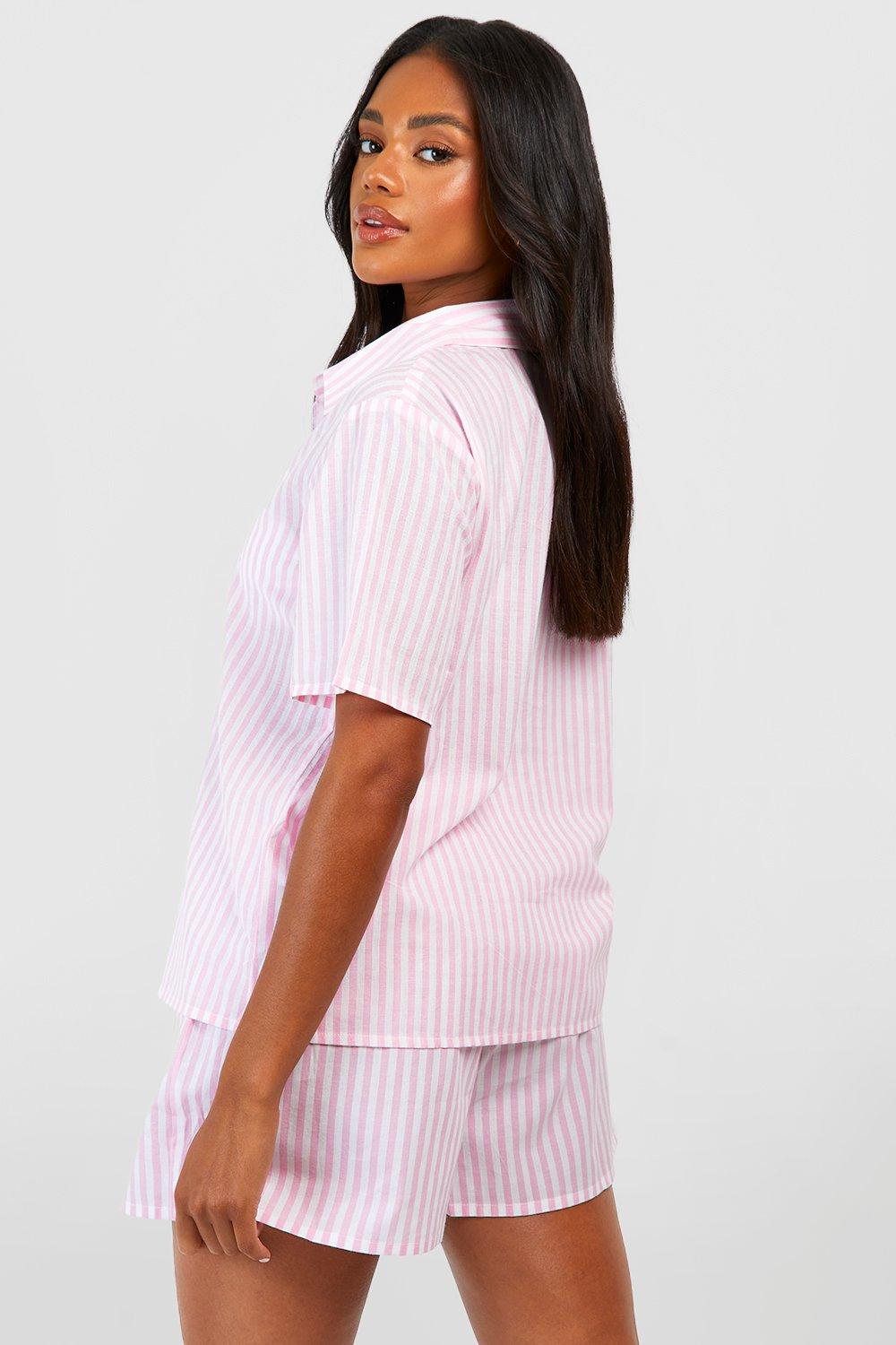 Cotton Pinstripe Oversized Short Sleeve Pajama Shirt