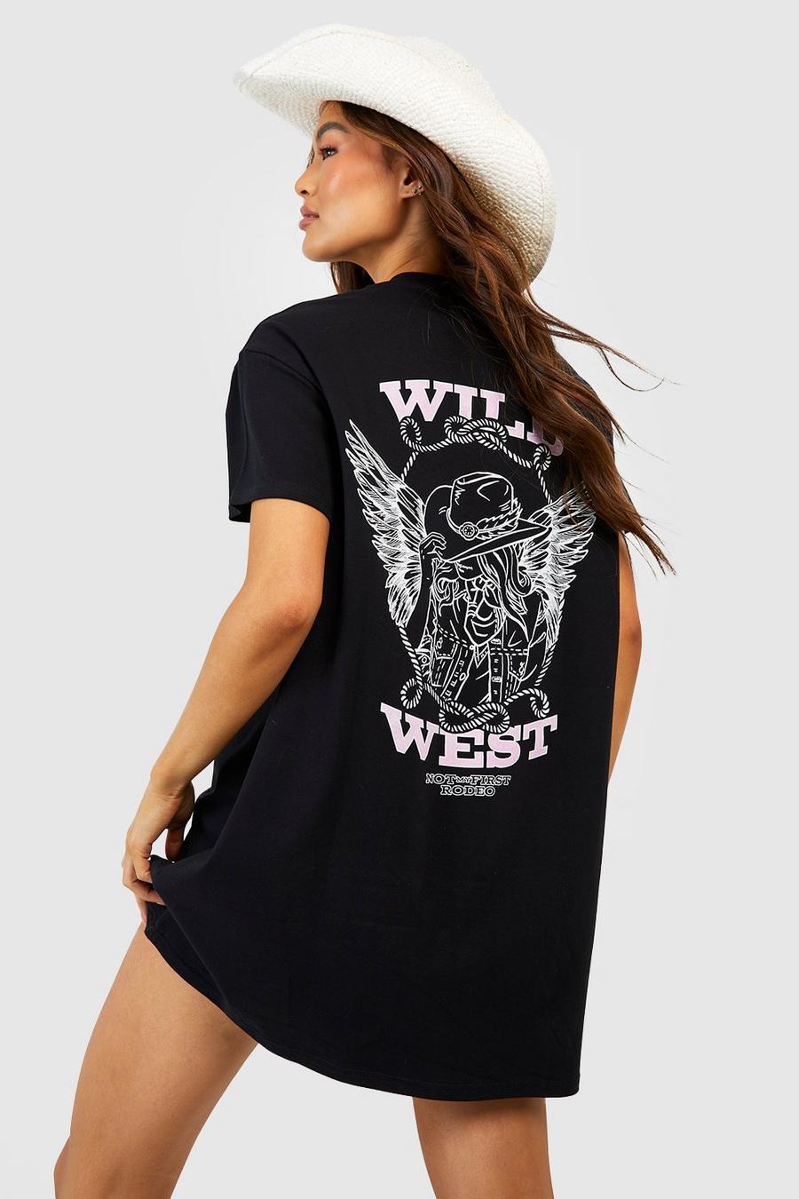 Oversize T-Shirt-Kleid mit Wild West Print, Black image number 1