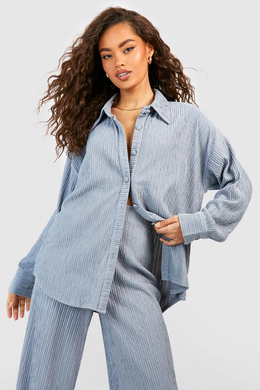 Grey blue Crinkle Relaxed Fit Shirt image number 1