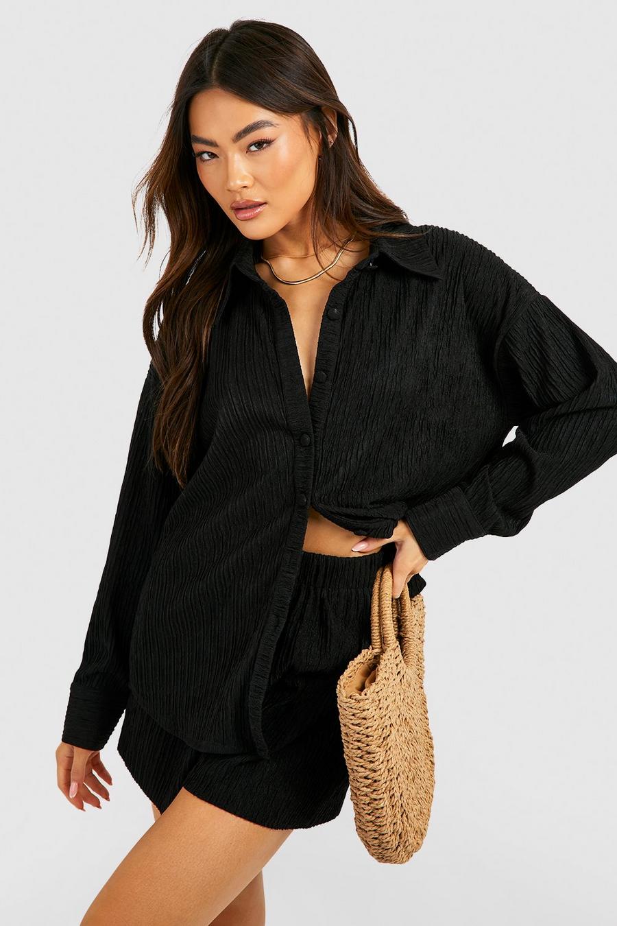 Black Crinkle Relaxed Fit Shorts image number 1