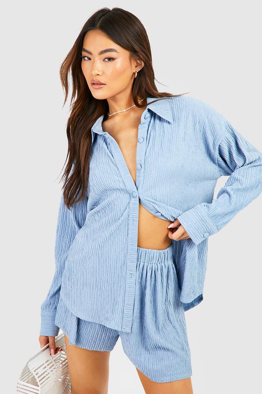 Dusty blue Crinkle Relaxed Fit Shirt image number 1