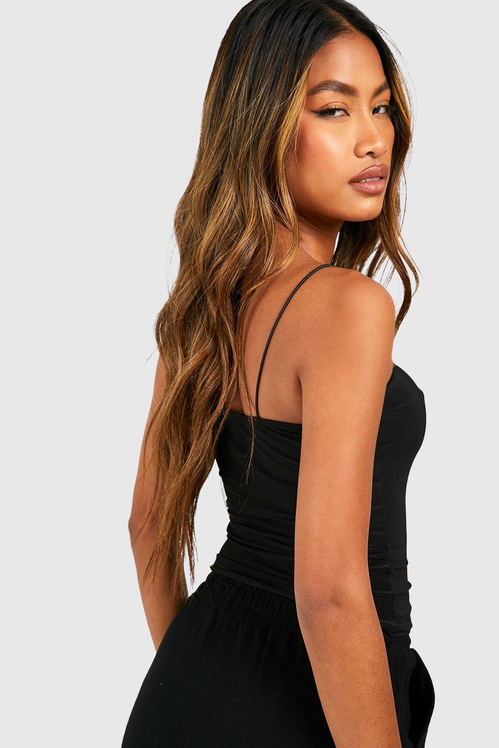 Spaghetti Strap Slinky Asymmetric Crop Top