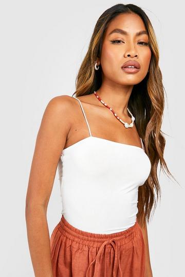 Spaghetti Strap Slinky Longline Crop Top white