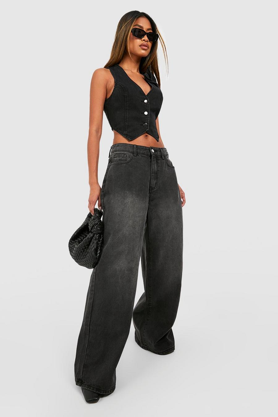 Jean large taille haute, Washed black
