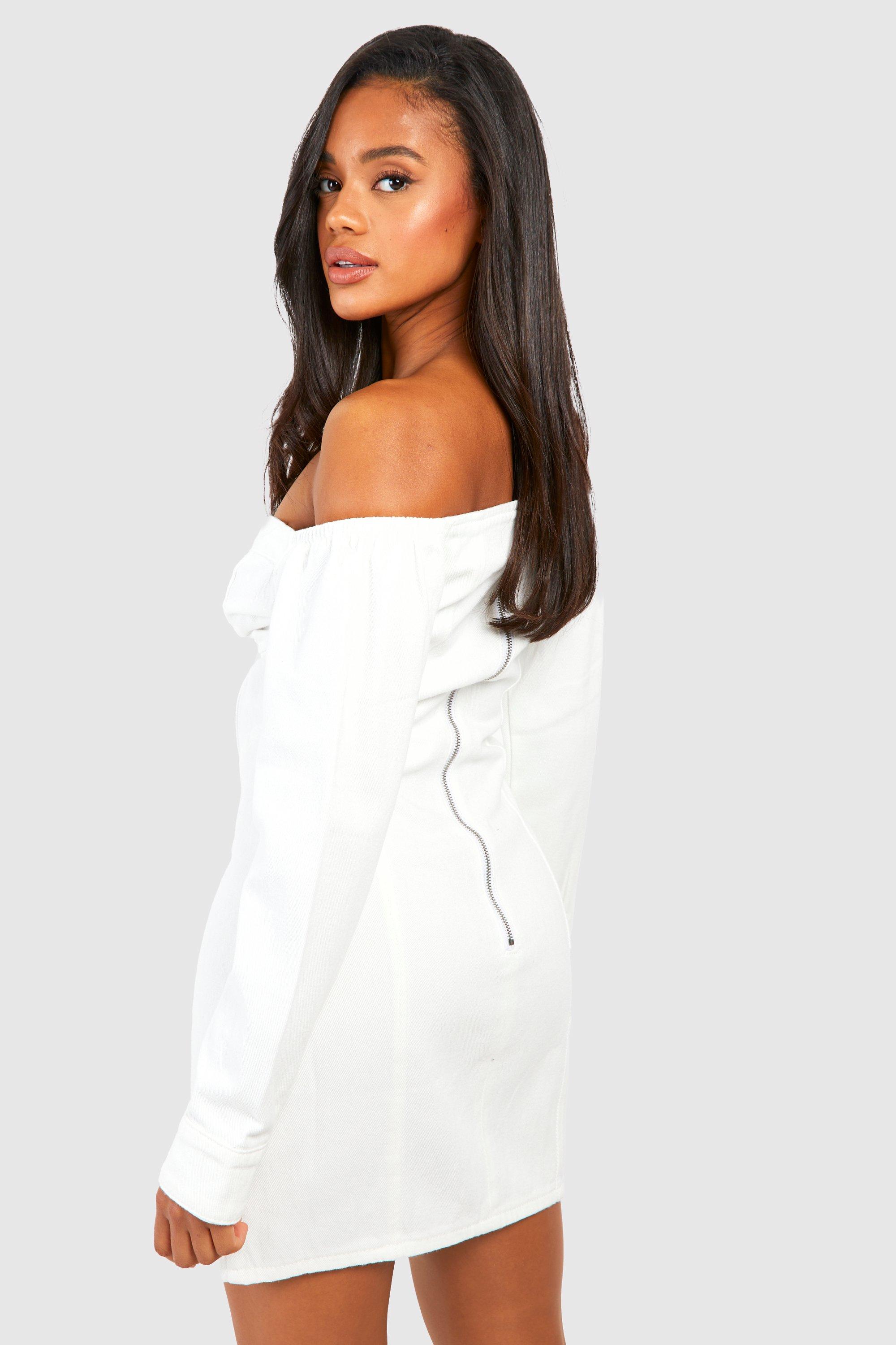 White denim off 2025 the shoulder dress