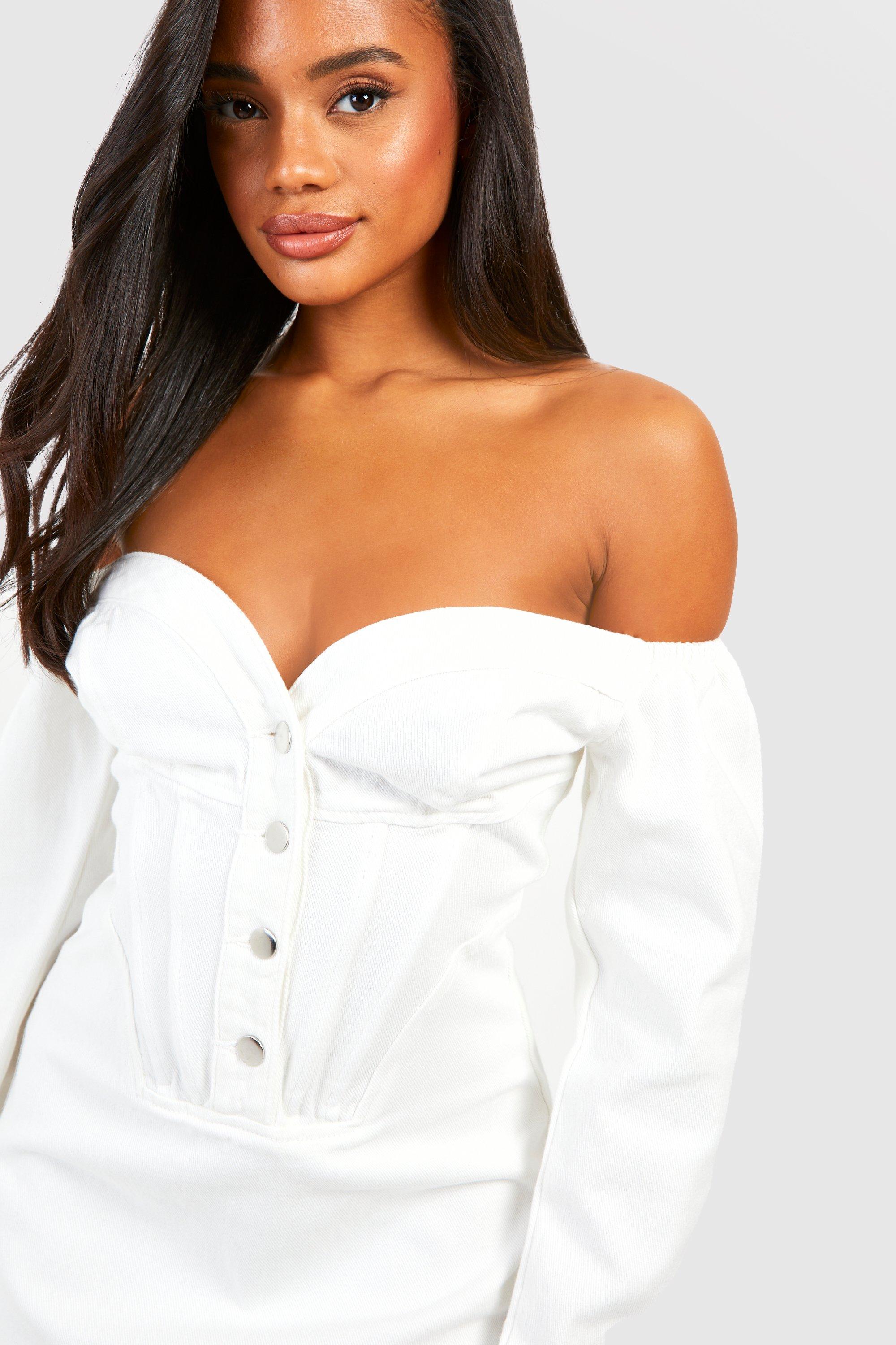 Boohoo white best sale denim dress