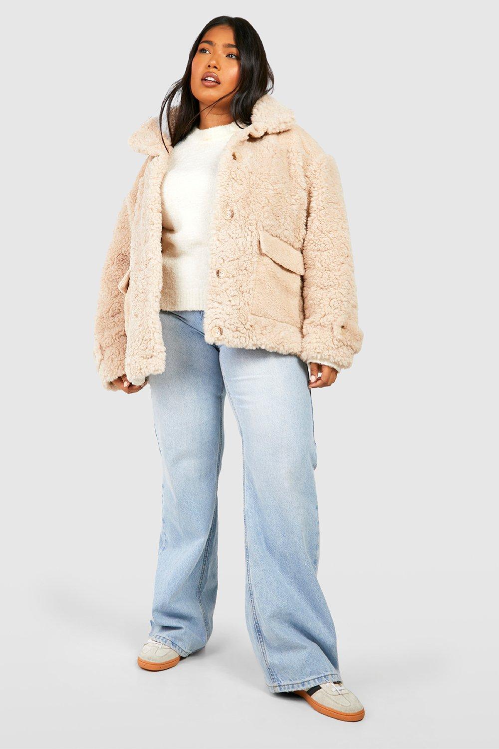 Plus Textured Faux Fur Jacket