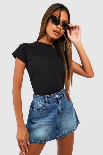 Getailleerd Basic Katoenen T-Shirt Met Kapmouwen black